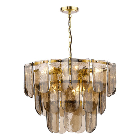 Dar Anielle 9 Light Chandelier Natural Brass and Tea Smoked Glass