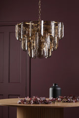 Dar Anielle 9 Light Chandelier Natural Brass and Tea Smoked Glass