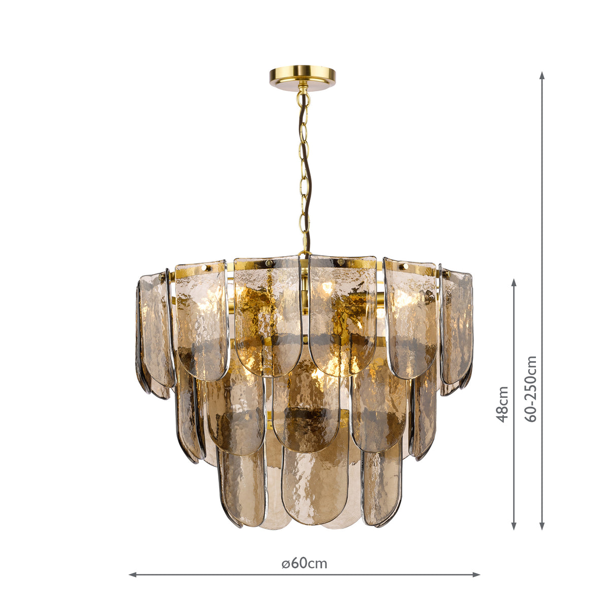 Dar Anielle 9 Light Chandelier Natural Brass and Tea Smoked Glass