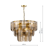 Dar Anielle 9 Light Chandelier Natural Brass and Tea Smoked Glass