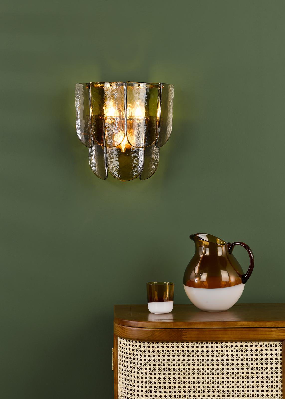 Dar Anielle 3 Light Wall Light Natural Brass and Tea Smoked Glass