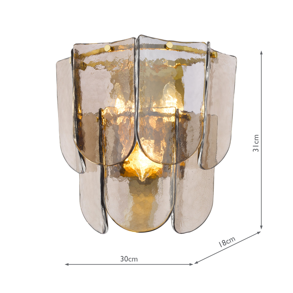 Dar Anielle 3 Light Wall Light Natural Brass and Tea Smoked Glass