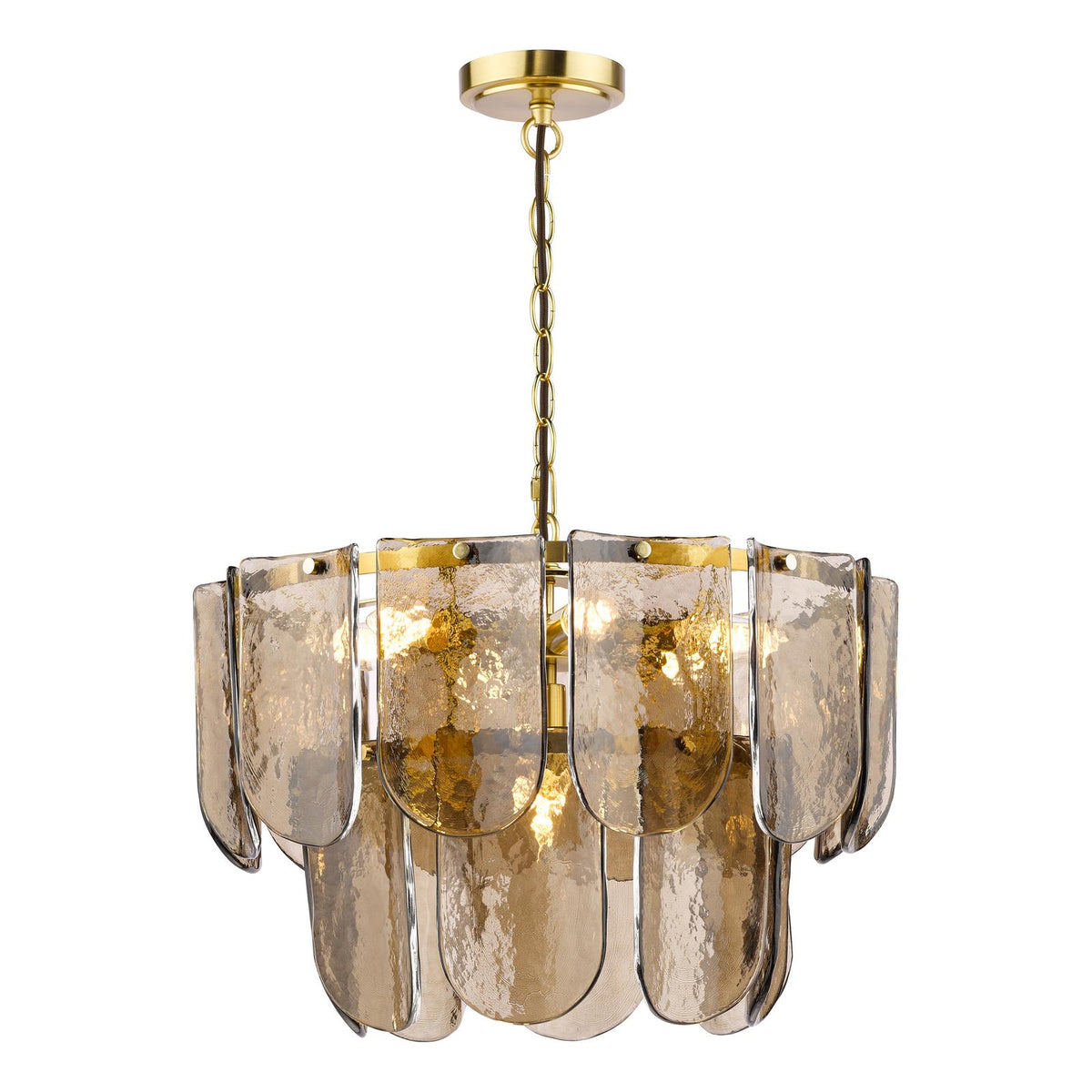 Dar Anielle 7 Light Chandelier Natural Brass and Tea Smoked Glass