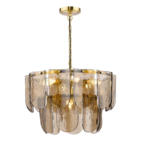 Dar Anielle 7 Light Chandelier Natural Brass and Tea Smoked Glass