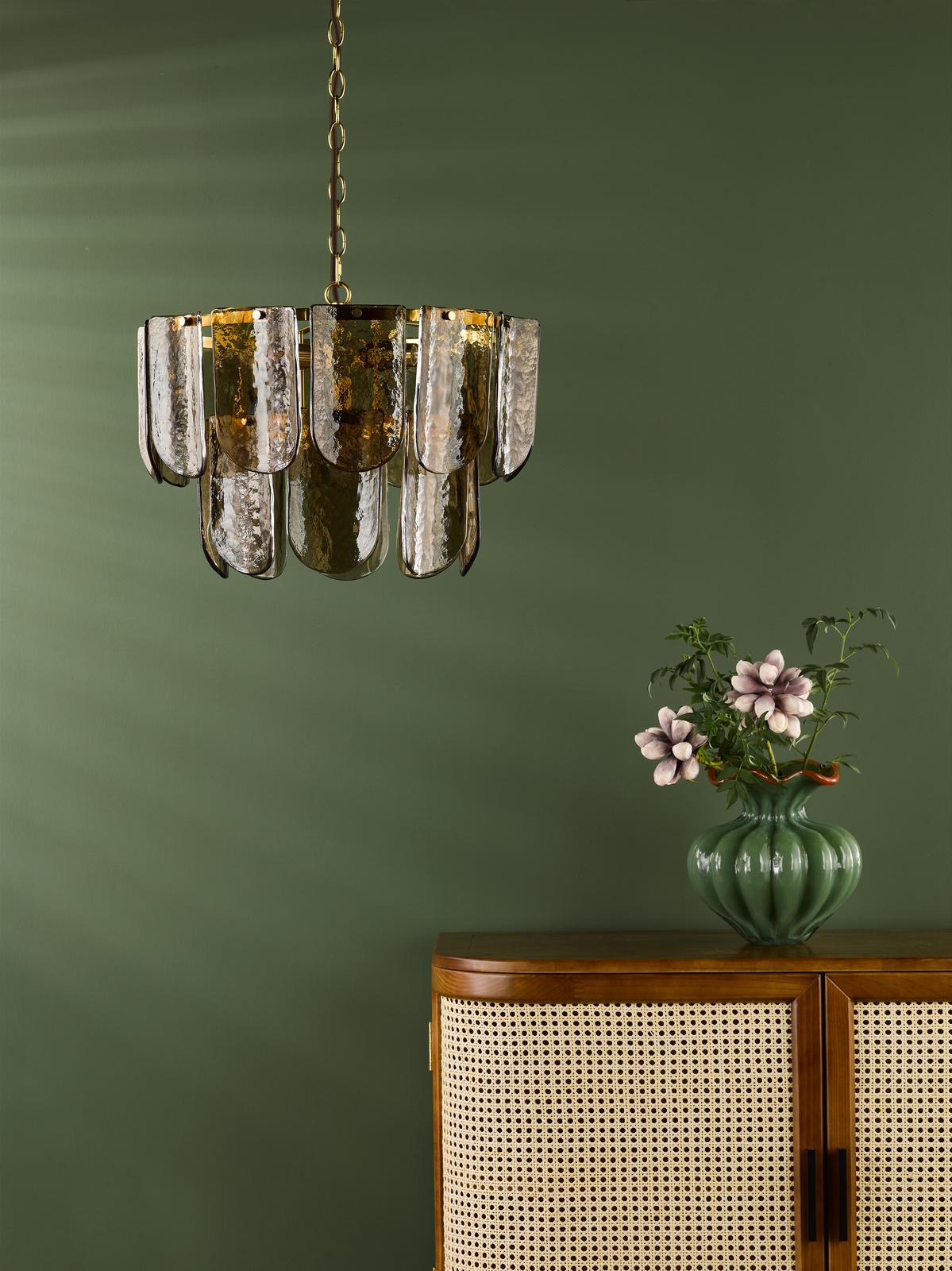 Dar Anielle 7 Light Chandelier Natural Brass and Tea Smoked Glass