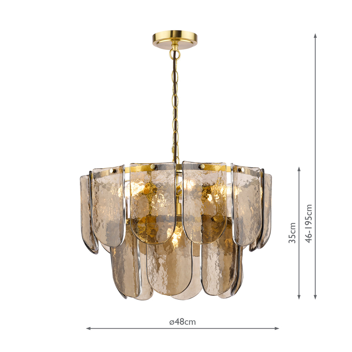 Dar Anielle 7 Light Chandelier Natural Brass and Tea Smoked Glass