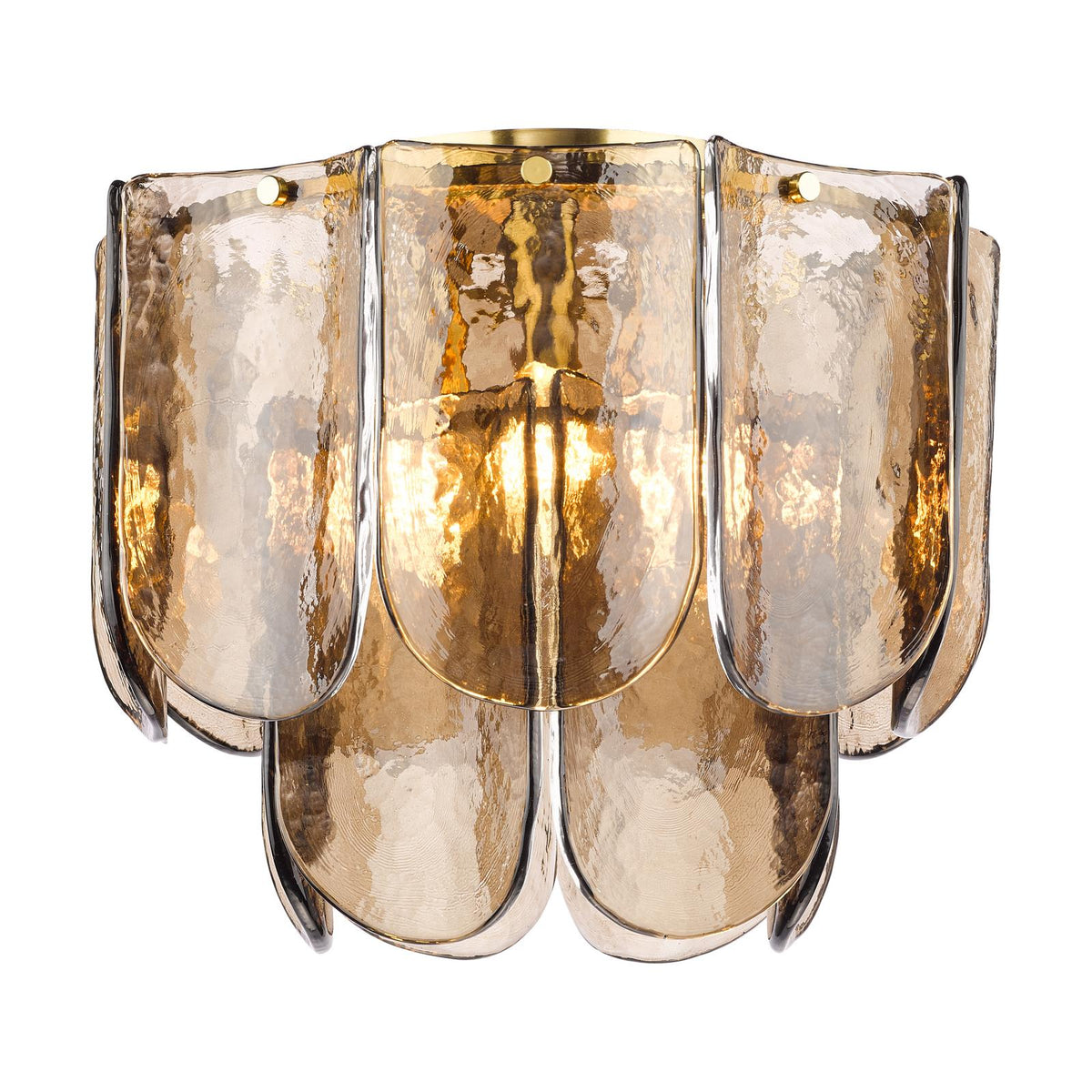Dar Anielle 3 Light Flush Natural Brass and Tea Smoked Glass
