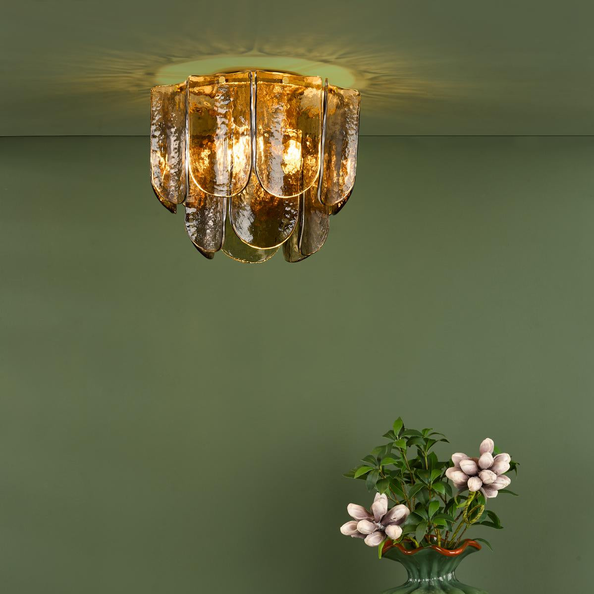 Dar Anielle 3 Light Flush Natural Brass and Tea Smoked Glass