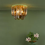 Dar Anielle 3 Light Flush Natural Brass and Tea Smoked Glass