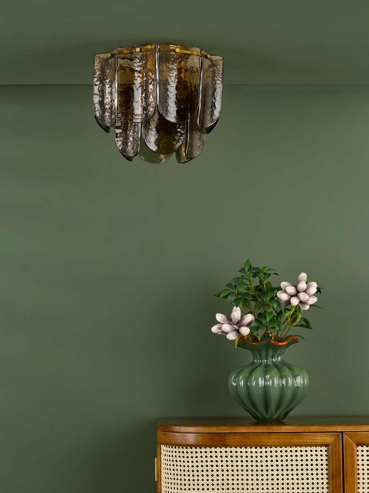 Dar Anielle 3 Light Flush Natural Brass and Tea Smoked Glass