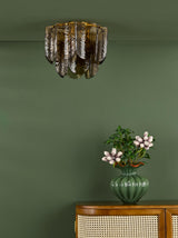 Dar Anielle 3 Light Flush Natural Brass and Tea Smoked Glass