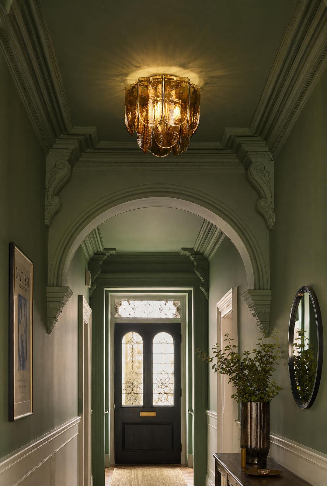 Dar Anielle 3 Light Flush Natural Brass and Tea Smoked Glass