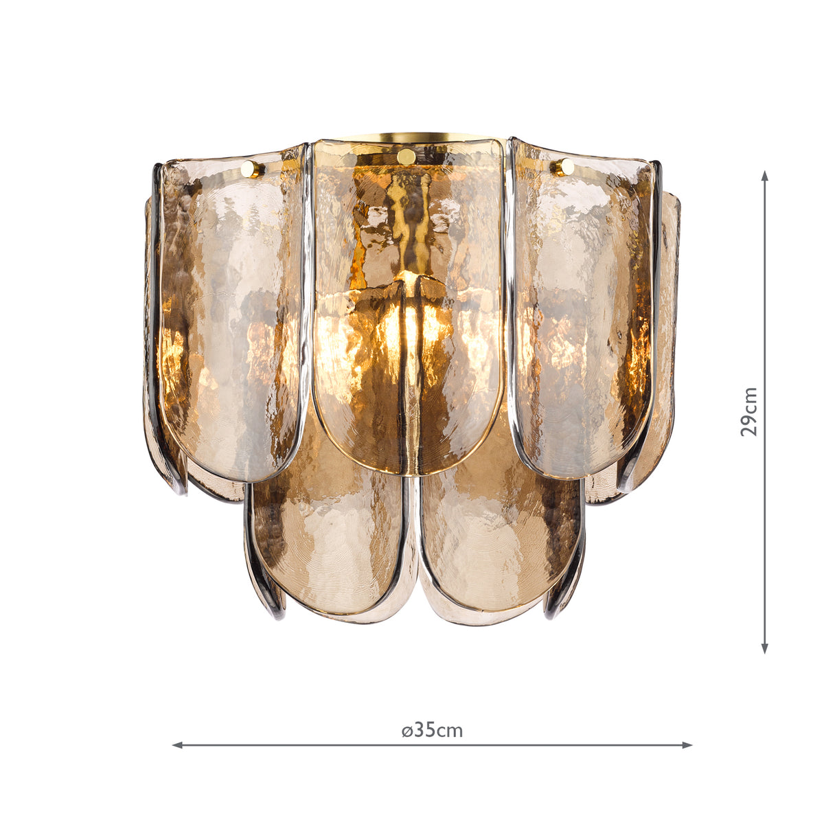 Dar Anielle 3 Light Flush Natural Brass and Tea Smoked Glass