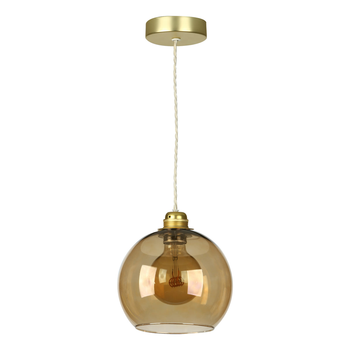 David Hunt Apollo Single Pendant Butter Brass and Amber Glass