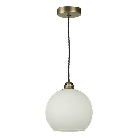 David Hunt Apollo Single Pendant Antique Brass and Opal Glass