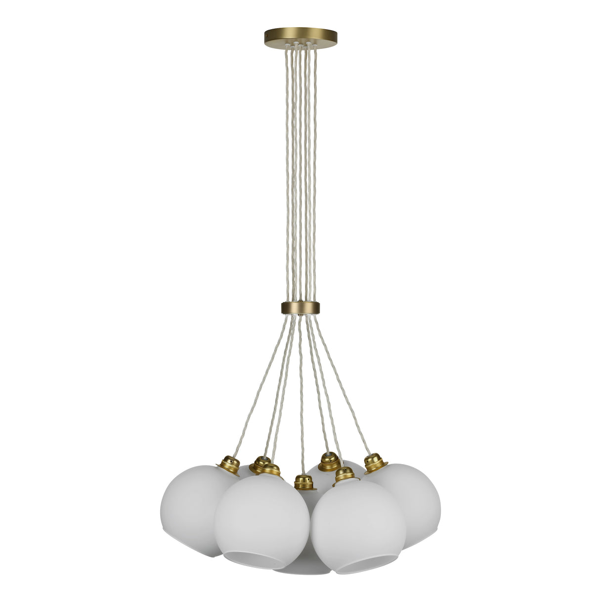 David Hunt Apollo 7 Light Cluster Pendant Butter Brass and Opal Glass