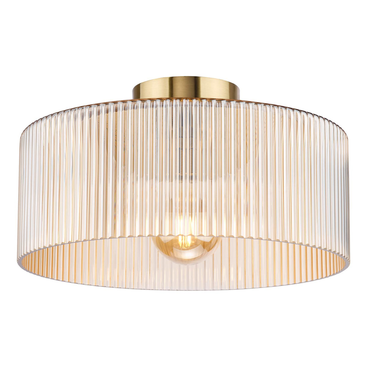 Dar Arlo Flush Antique Bronze and Champagne Ribbed Glass