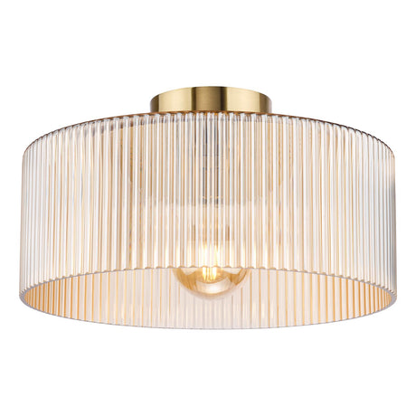 Dar Arlo Flush Antique Bronze and Champagne Ribbed Glass