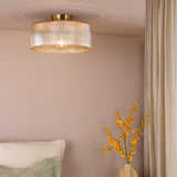 Dar Arlo Flush Antique Bronze and Champagne Ribbed Glass