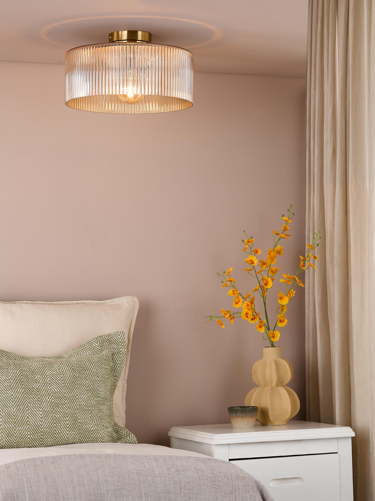 Dar Arlo Flush Antique Bronze and Champagne Ribbed Glass