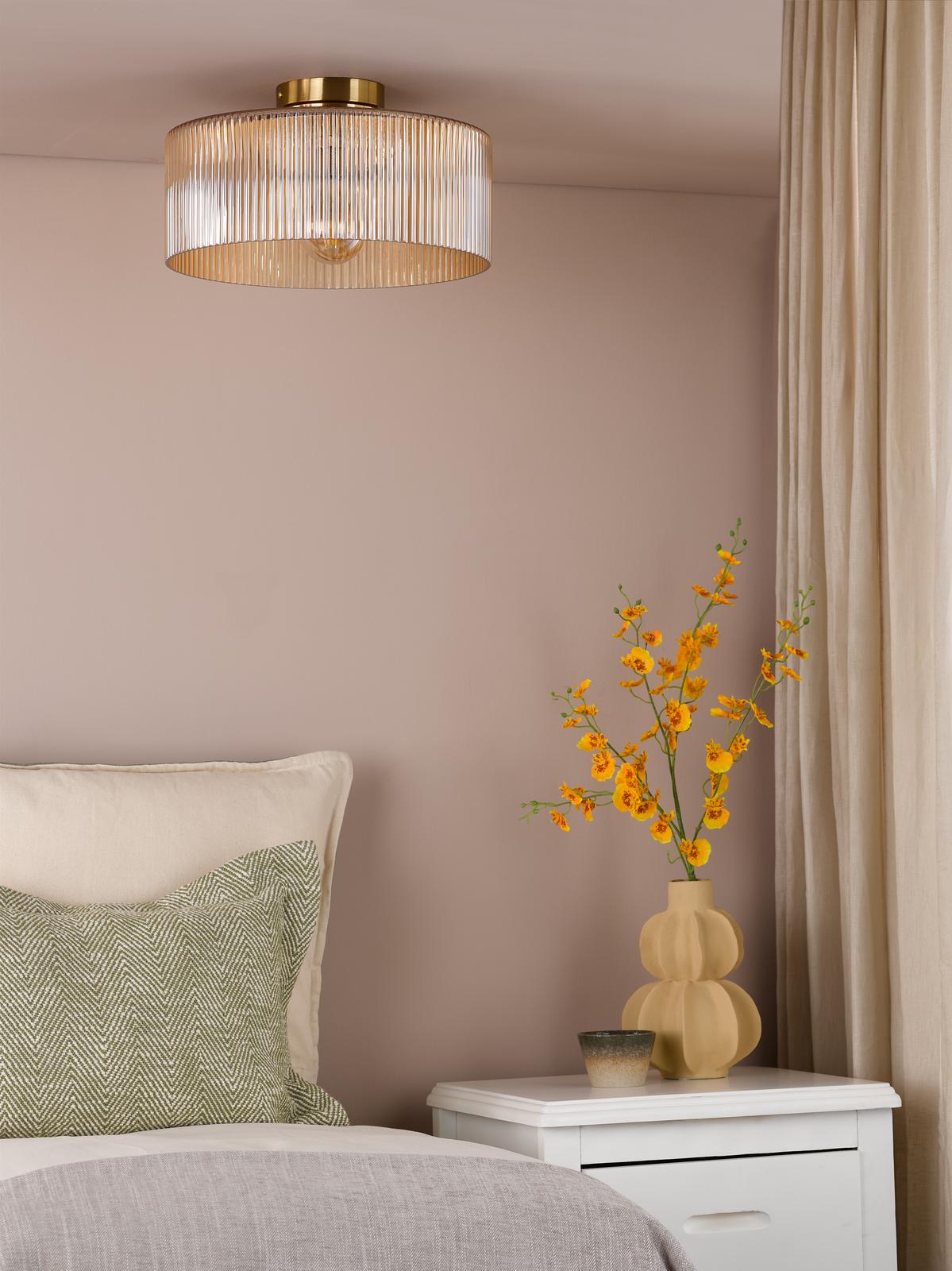 Dar Arlo Flush Antique Bronze and Champagne Ribbed Glass