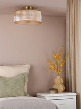 Dar Arlo Flush Antique Bronze and Champagne Ribbed Glass