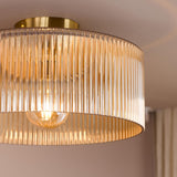 Dar Arlo Flush Antique Bronze and Champagne Ribbed Glass