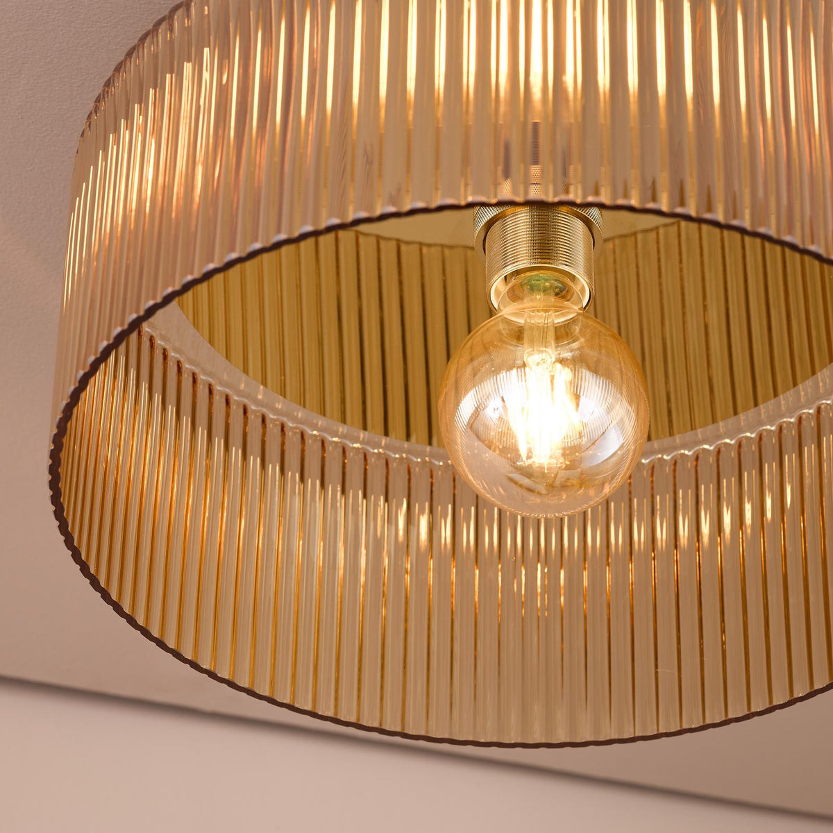 Dar Arlo Flush Antique Bronze and Champagne Ribbed Glass
