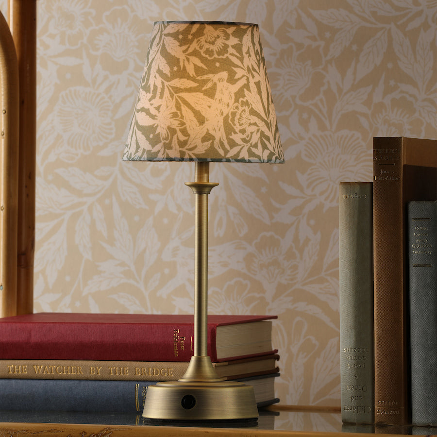 Joules Apsley Rechargeable LED Table Lamp With Green Floral Shade