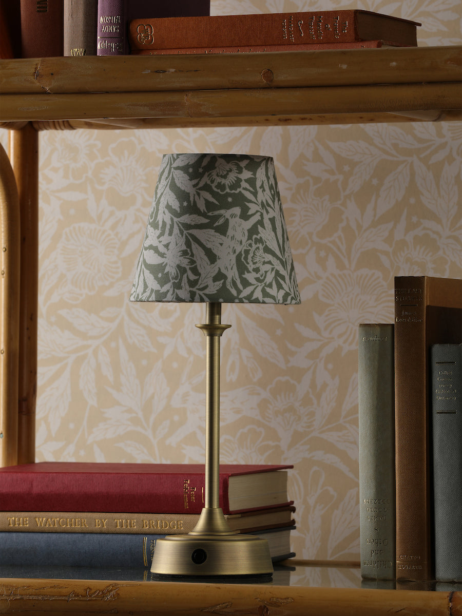 Joules Apsley Rechargeable LED Table Lamp With Green Floral Shade