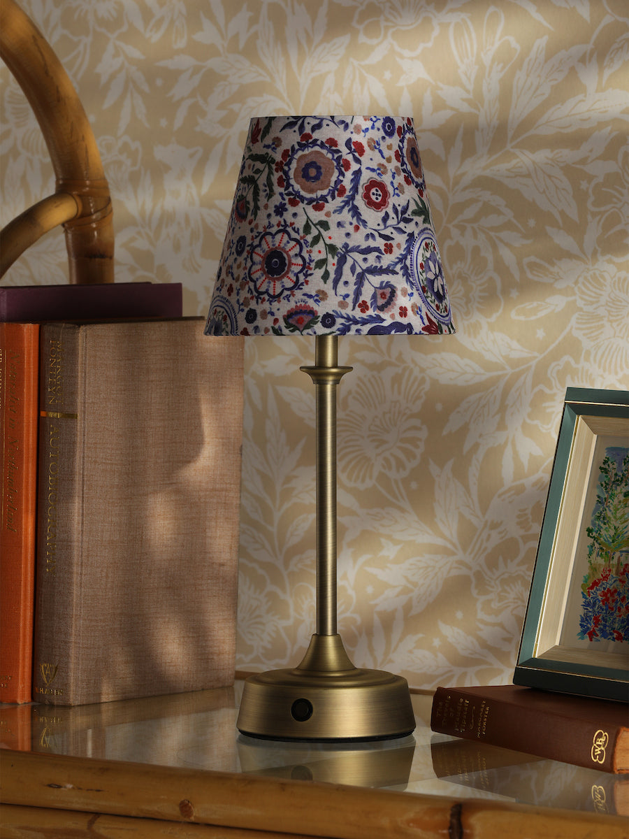 Joules Apsley Rechargeable LED Table Lamp With Multi Coloured Floral Shade