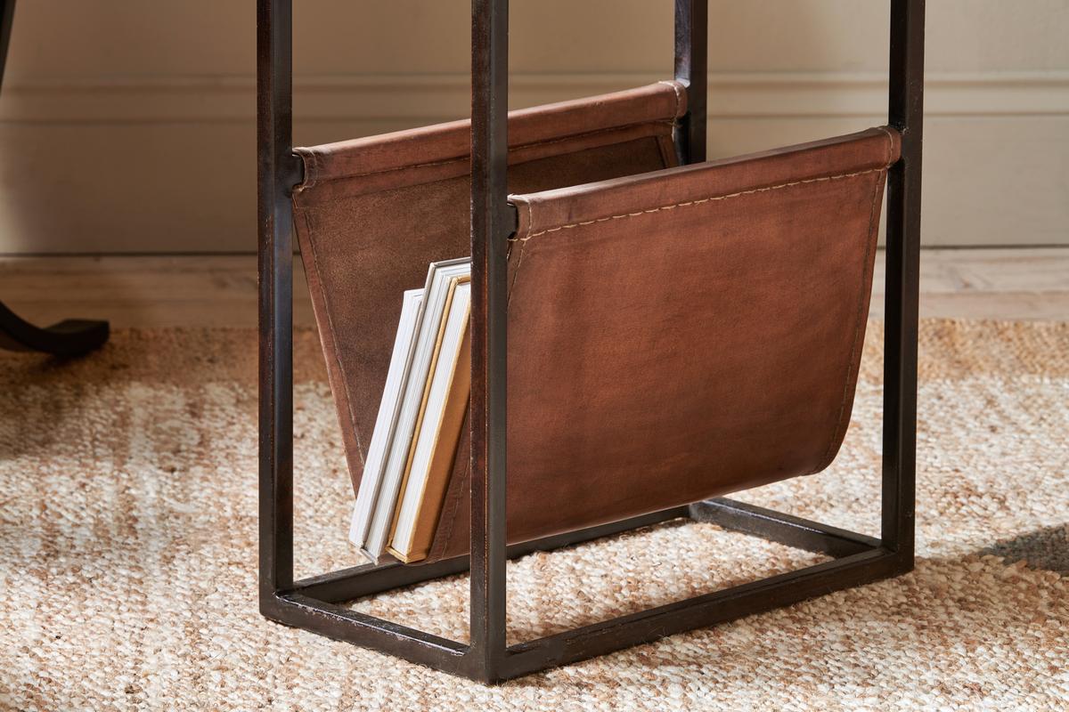 Nkuku Alera Side Table Natural & Brown Leather