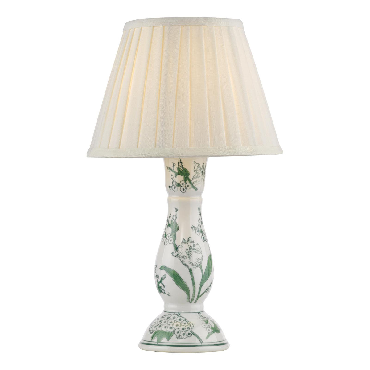 Dar Aviara Table Lamp Green Ceramic With Ivory Pleated Shade