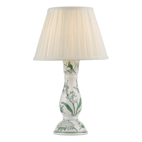 Dar Aviara Table Lamp Green Ceramic With Ivory Pleated Shade