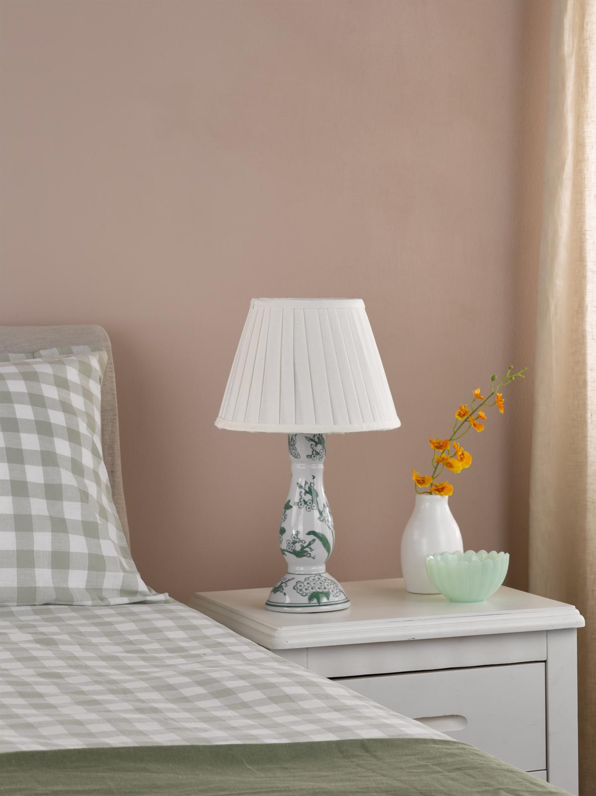 Dar Aviara Table Lamp Green Ceramic With Ivory Pleated Shade