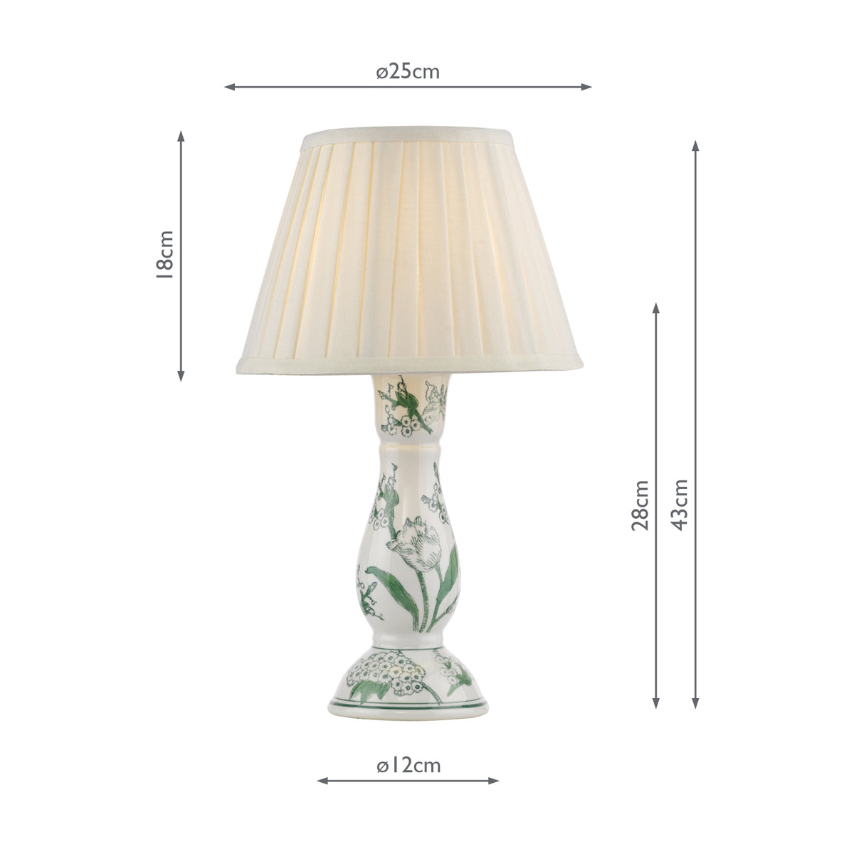 Dar Aviara Table Lamp Green Ceramic With Ivory Pleated Shade
