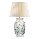 Dar Aviara Table Lamp Green Ceramic and Antique Brass With Ivory Pleated Shade