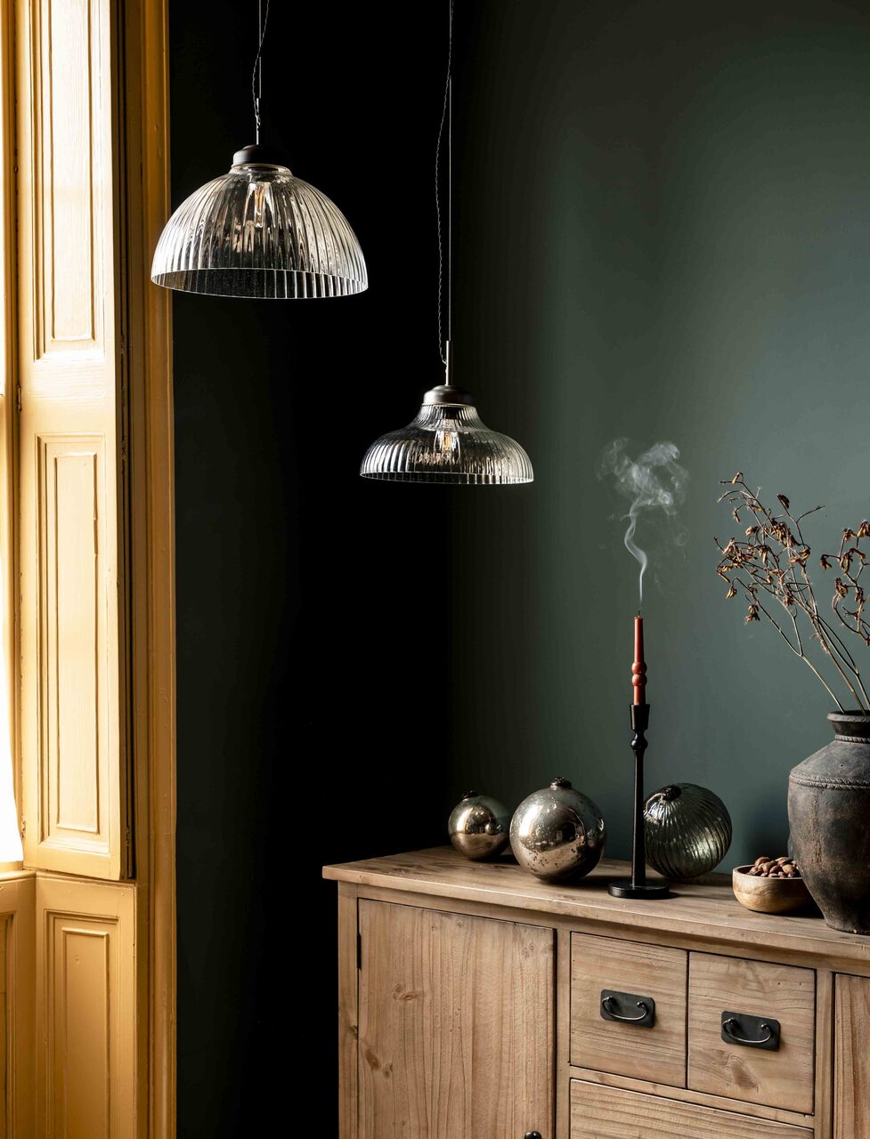 Garden Trading Fovant Glass Pendant Light Antique Bronze Finish Large