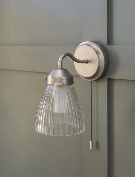 Garden Trading Fovant Bathroom Glass Wall Light Satin Nickel