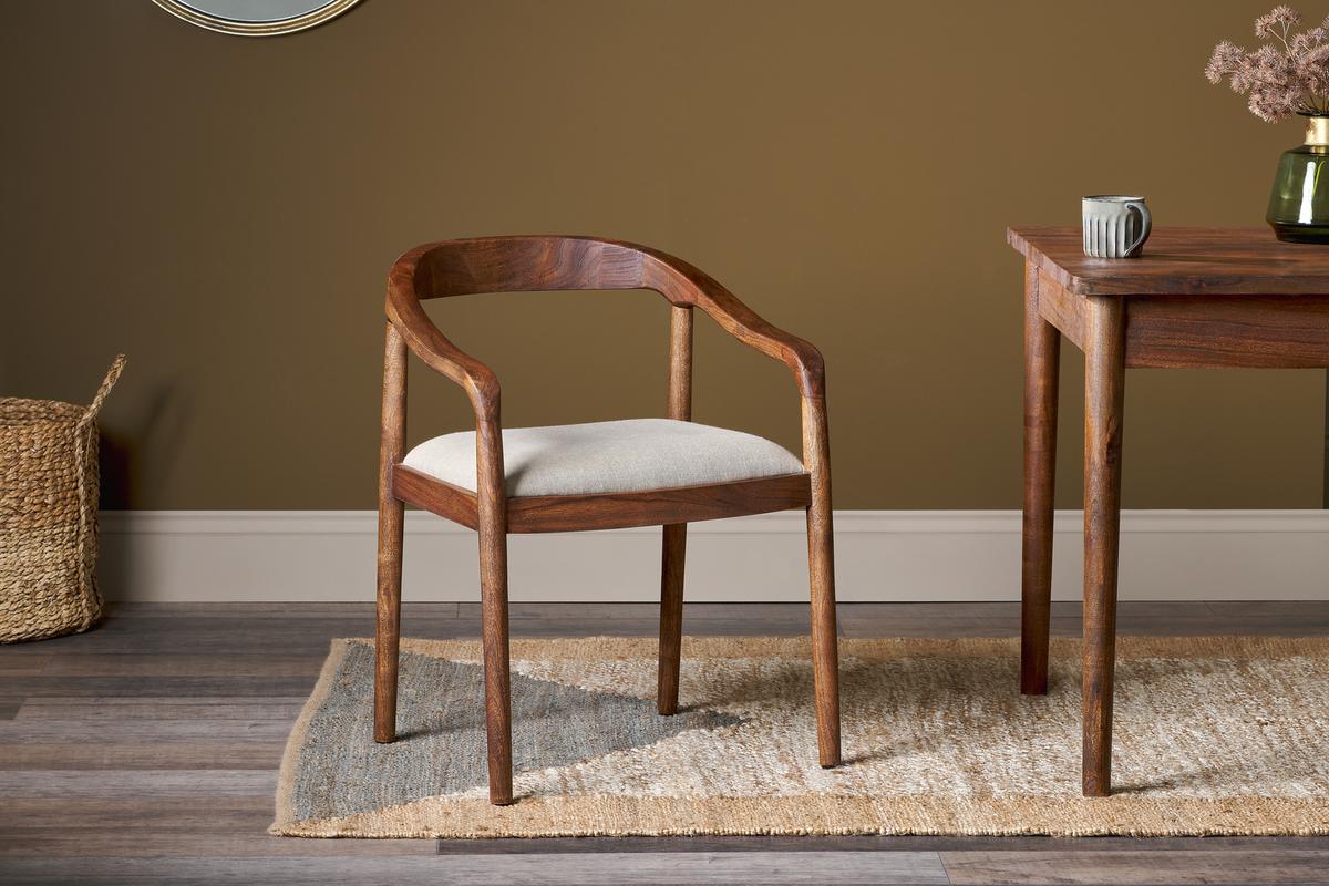 Nkuku Anbu Acacia Upholstered Dining Chair Washed Walnut