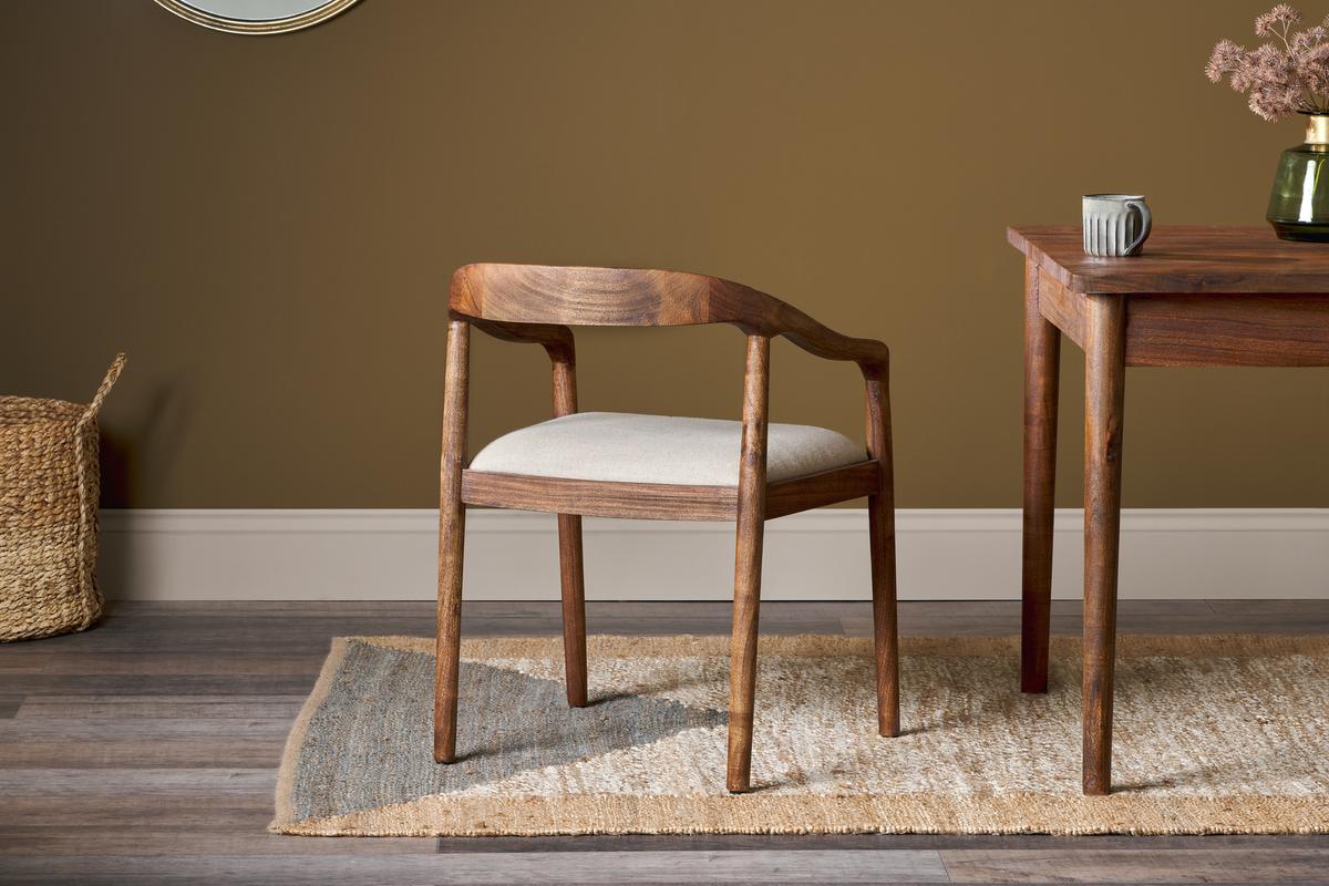 Nkuku Anbu Acacia Upholstered Dining Chair Washed Walnut