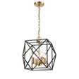 modern geometric black metal pendant light with gold candle-style bulbs and chain suspension