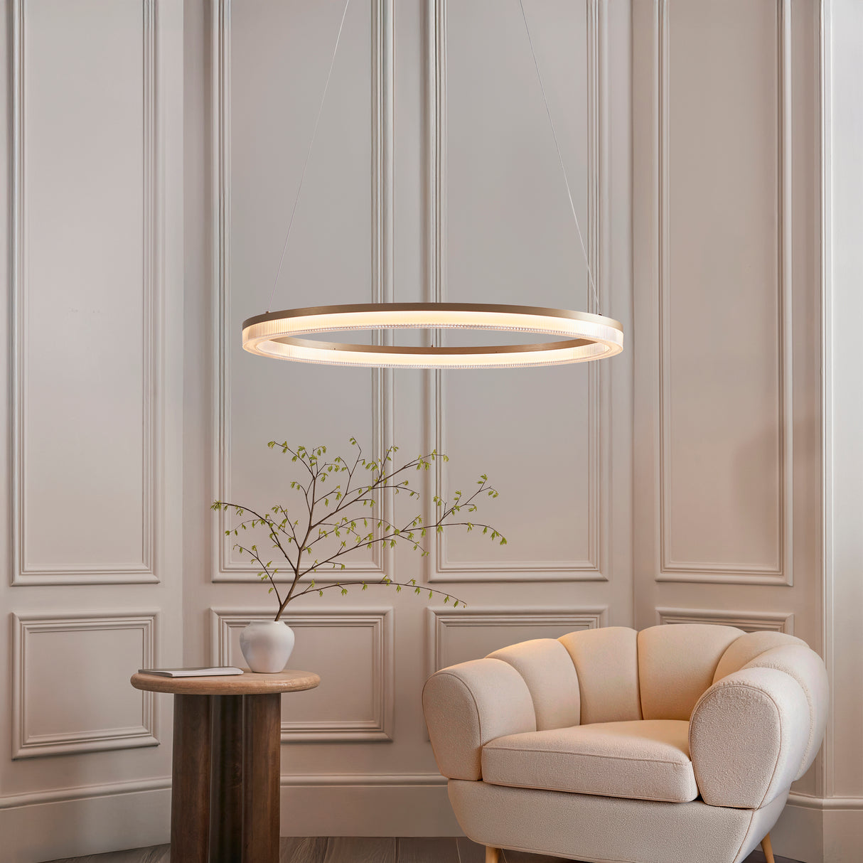 Amos Beaux Brushed Gold Plated & Opal Ribbed Acrylic LED Pendant