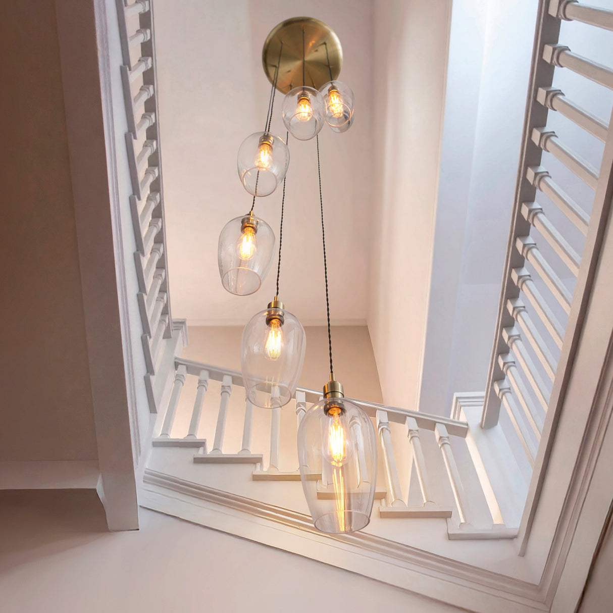 Amos Lucid Antique Brass & Clear Glass 7 Light Cascade