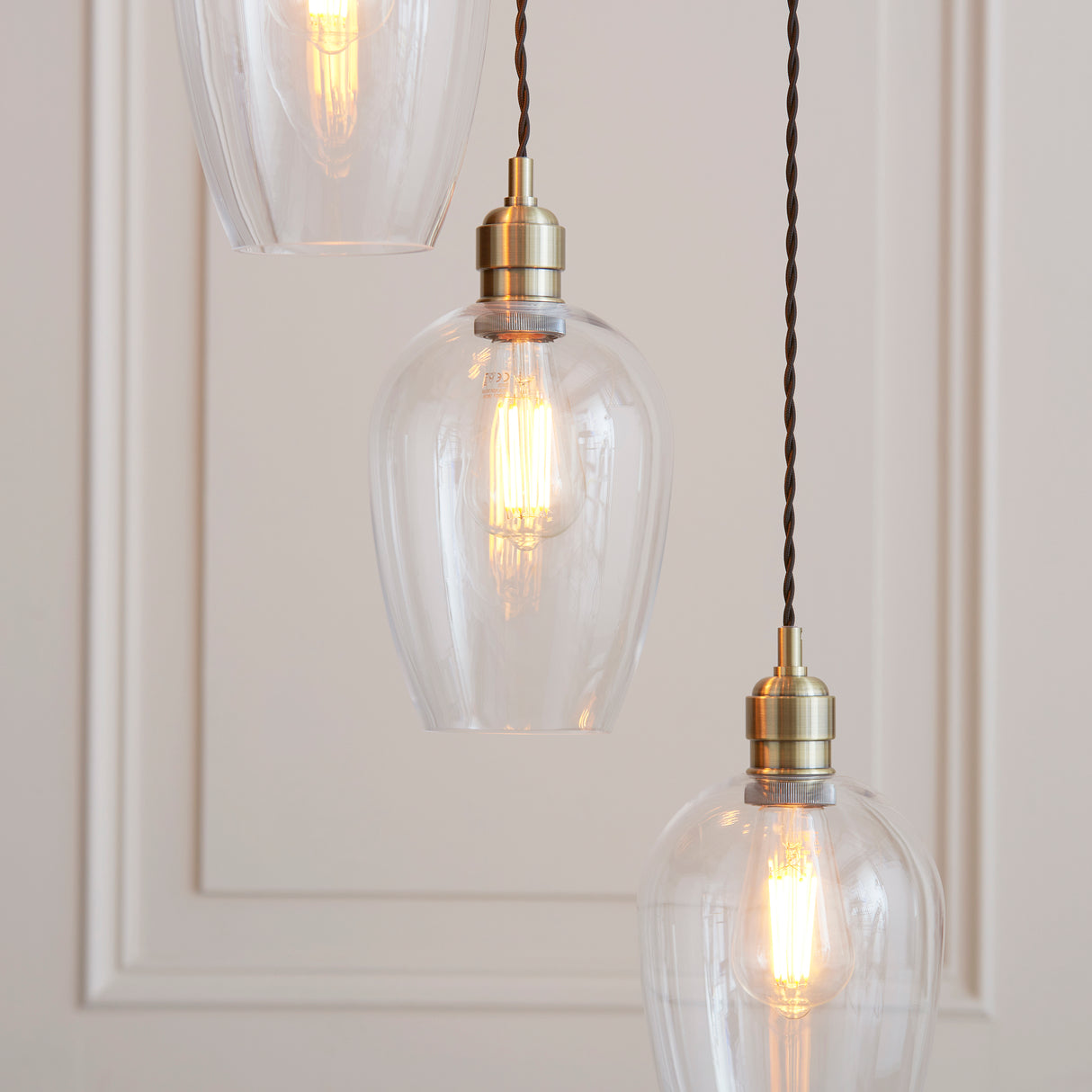 Amos Lucid Antique Brass & Clear Glass 7 Light Cascade