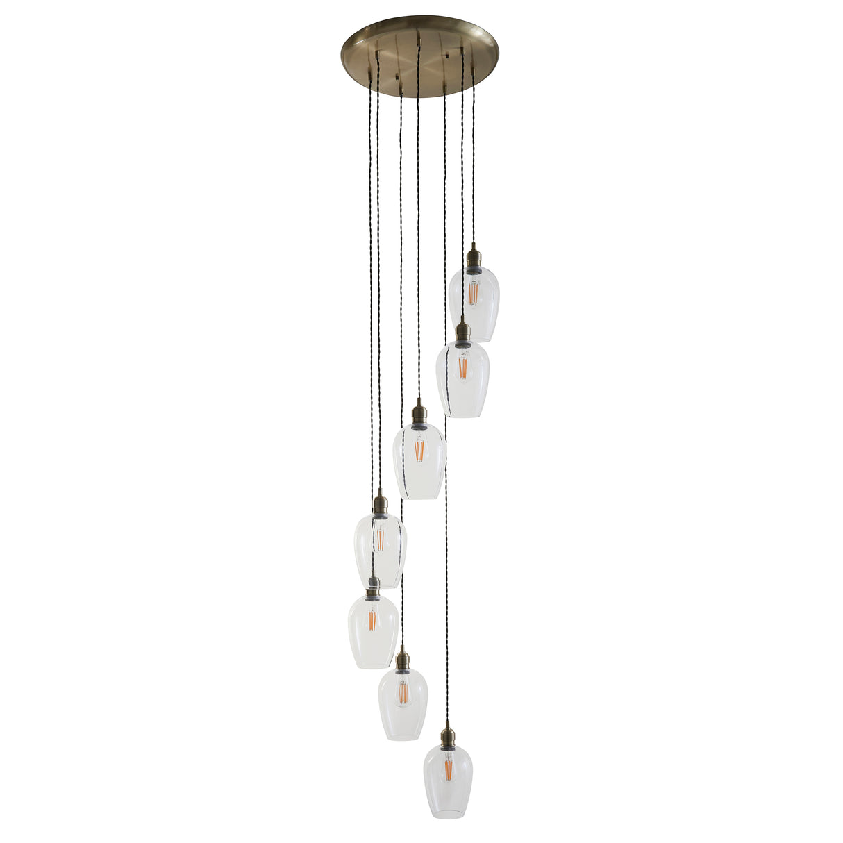 Amos Lucid Antique Brass & Clear Glass 7 Light Cascade