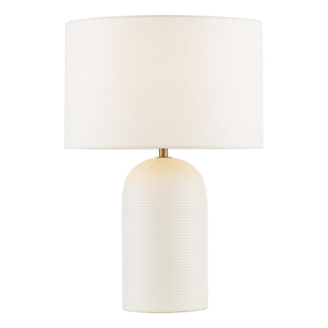 Dar Bayonne Table Lamp White Ceramic and Antique Brass With Linen Drum Shade