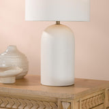 Dar Bayonne Table Lamp White Ceramic and Antique Brass With Linen Drum Shade