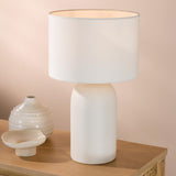Dar Bayonne Table Lamp White Ceramic and Antique Brass With Linen Drum Shade