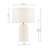 Dar Bayonne Table Lamp White Ceramic and Antique Brass With Linen Drum Shade